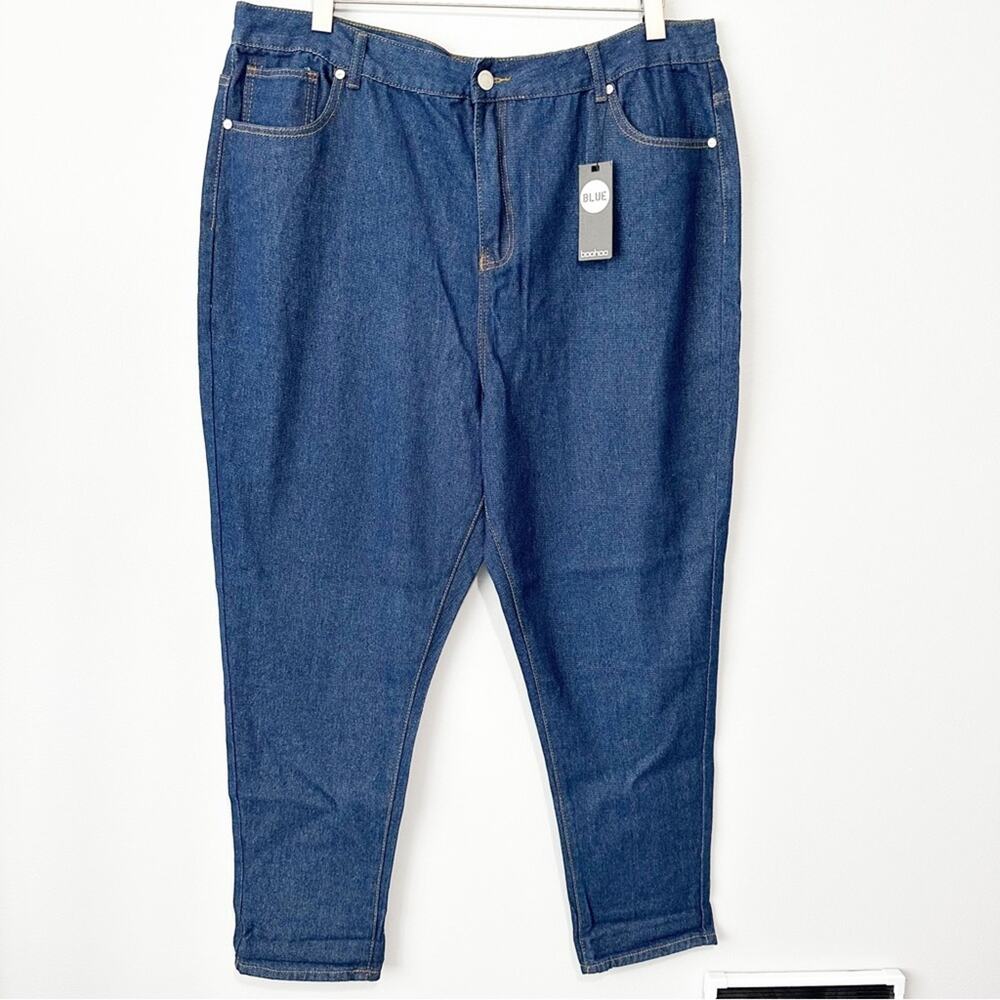 Boohoo plus high waist mom jeans Size 18 blue denim stretch NWT new
